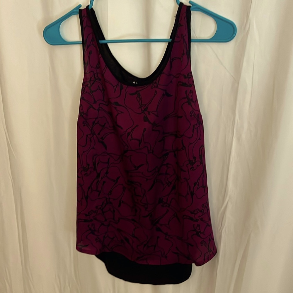 a.n.a. Purple and black sheer camel print tank. Sz M